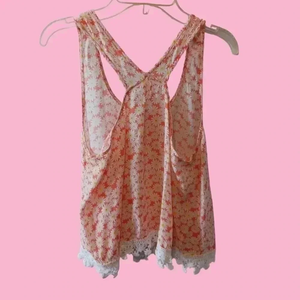 Mine daysi lace tank top sleeveless size M orange/wht/yellow - Picture 2 of 6